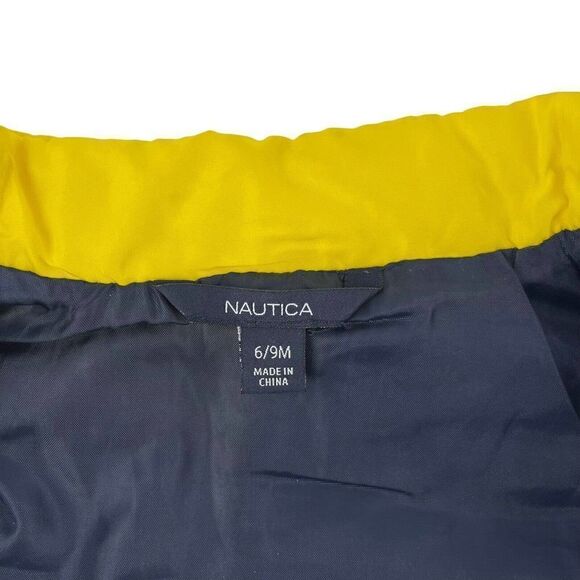 Nautica Spellout Puffer Vest Logo Color Blocked Yellow Blue Baby Size 6-9 Month - Picture 6 of 7
